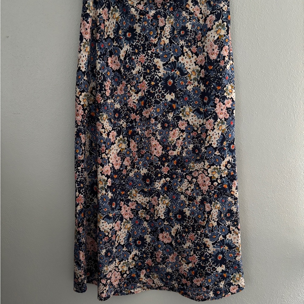 LOFT Blue and Pink A-Line Midi Skirt for Casual Wear